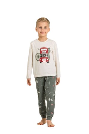 Rolypoly Erkek Çocuk Ekru Pijama Takım 3877-3 