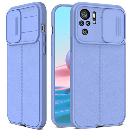 Gpack Xiaomi Redmi Note 10 Kılıf Kamera Sürgülü Deri Dokulu Mat Silikon