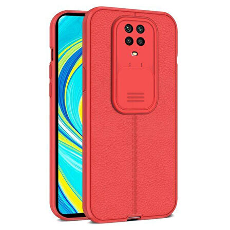 Gpack Xiaomi Redmi Note 9S Kılıf Kamera Sürgülü Deri Dokulu Mat Silikon