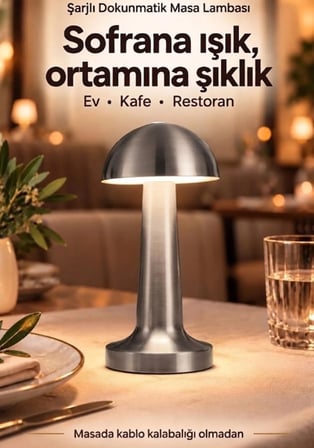 Şarjlı Dokunmatik Masa ve Gece Lambası- Dimmerli ve Enerji Tasarruflu LED Işık Abajür Lamba