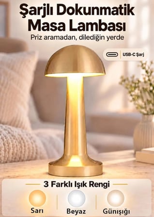 Şarjlı Dokunmatik Masa ve Gece Lambası- Dimmerli ve Enerji Tasarruflu LED Işık Abajür Lamba