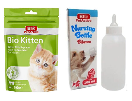 Bio PetActive Kitten Milk Powder Yavru Kedi Süt Tozu 200 Gr + Biberon Seti