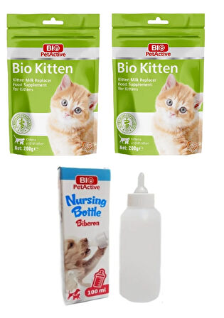 Bio PetActive Kitten Milk Powder Yavru Kedi Süt Tozu 200 Gr X 2 Adet + Biberon Seti