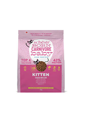 Schesir Born Carnivore Baby Kitten Tavuk ve Yumurtalı Tahılsız Yavru Kedi Kuru Maması 225 Gr.