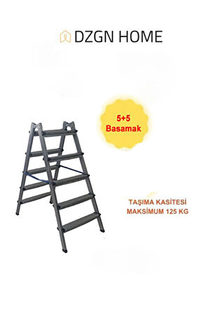 Dayanıklı 5+5 Özel Tasarım Hafif, Kaymaz, Metal Basamaklı Katlanır Merdiven