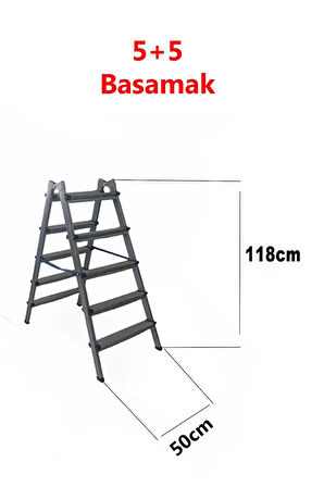 Dayanıklı 5+5 Özel Tasarım Hafif, Kaymaz, Metal Basamaklı Katlanır Merdiven