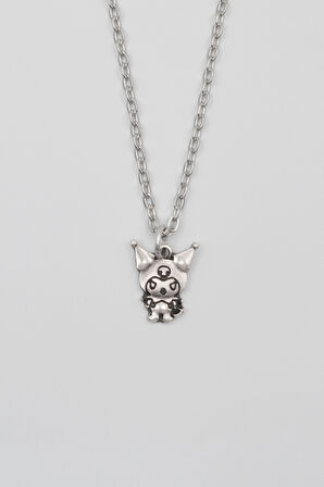 Sanrio Kuromi Kolye - Düz Ezme İthal Zincirli Unisex Gümüş Kaplama - 60 cm