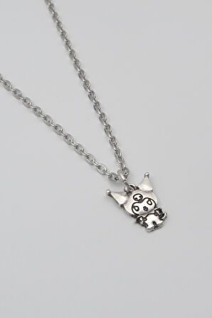 Sanrio Kuromi Kolye - Düz Ezme İthal Zincirli Unisex Gümüş Kaplama - 60 cm