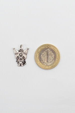 Sanrio Kuromi Kolye - Düz Ezme İthal Zincirli Unisex Gümüş Kaplama - 60 cm