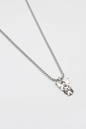 Sanrio Kuromi Kolye - Örme İthal Zincirli Unisex Gümüş Kaplama - 60 cm