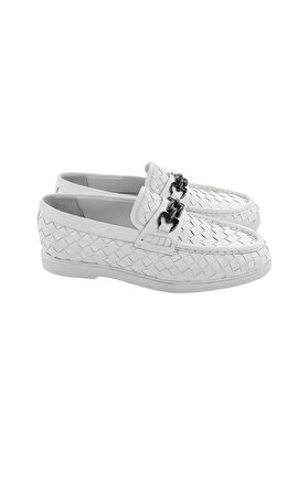 1347280 Günlük  Loafer Beyaz Hasır Örgü Tokalı