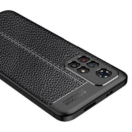 Smcase Xiaomi Poco M4 Pro 5G Kılıf Kamera Korumalı Deri Dokulu Silikon  Nano Ekran Koruyucu