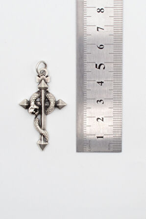 Modern Yılanlı Haç Kolye - Düz Ezme İthal Zincirli Unisex Gümüş Kaplama - 60 cm