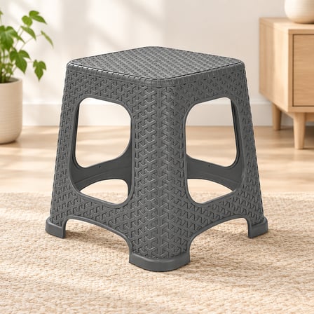 Antrasit Küçük Rattan Tabure