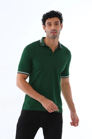 Erkek Yeşil Amerikan Pike Kumaş Polo Yaka Ribana Kısa Kollu T-shirt - 134