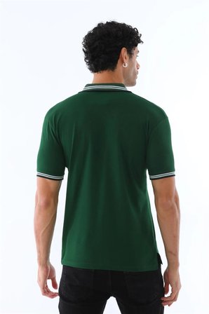 Erkek Yeşil Amerikan Pike Kumaş Polo Yaka Ribana Kısa Kollu T-shirt - 134