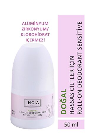 INCIA %100 Doğal Roll On Deodorant Hassas Ciltler İçin Ter Kokusu Önleyici Leke Yapmayan 50 ml