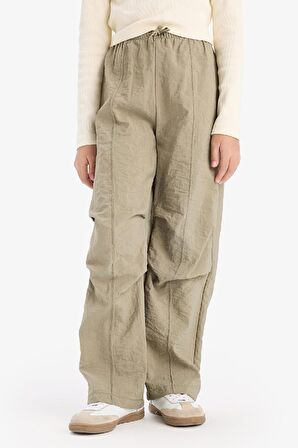 Kız Çocuk Beli Lastikli Düz Paça Paraşüt Pantolon