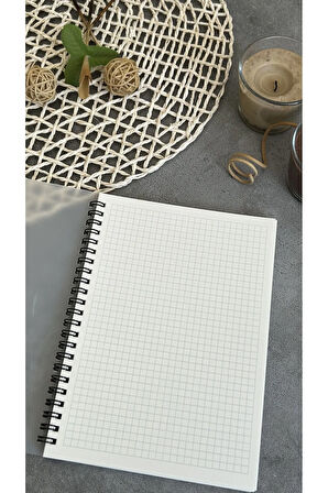 A5 Kareli Spiralli Defter, A5 Boyut (15cm x 21cm), 60 Yaprak, 90gr. Ivory, Şeffa PVC Kapak