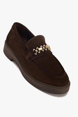 Kadın Metal Tokalı Loafer – Hakiki Deri & Süet Günlük Ayakkabı