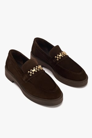 Kadın Metal Tokalı Loafer – Hakiki Deri & Süet Günlük Ayakkabı