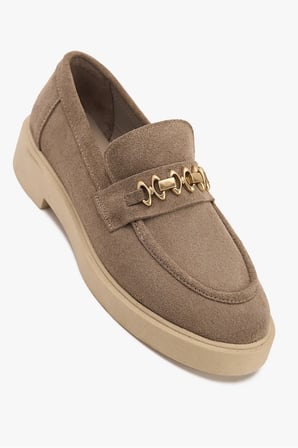 Kadın Metal Tokalı Loafer – Hakiki Deri & Süet Günlük Ayakkabı