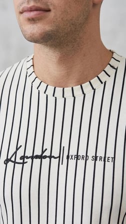 Erkek Dikey Çizgili Rahat Kesim Bisiklet Yaka t-shirt