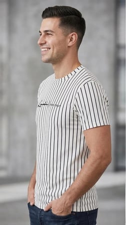 Erkek Dikey Çizgili Rahat Kesim Bisiklet Yaka t-shirt