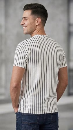 Erkek Dikey Çizgili Rahat Kesim Bisiklet Yaka t-shirt