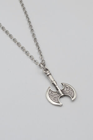 Modern Viking Balta Kolye - Düz Ezme İthal Zincirli Unisex Gümüş Kaplama - 60 cm