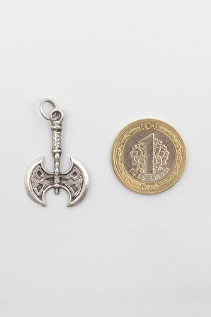 Modern Viking Balta Kolye - Düz Ezme İthal Zincirli Unisex Gümüş Kaplama - 60 cm