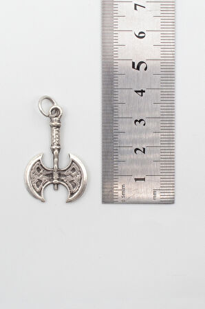 Viking Çift Başlı Balta Kolye - Örme İthal Zincirli Unisex Gümüş Kaplama - 60 cm