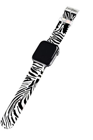 Watch 2 3 4 5 6 7 8 Se 42 44 45mm Beyaz Zebra Desenli Kordon Kayış Bileklik Kaliteli Silikon