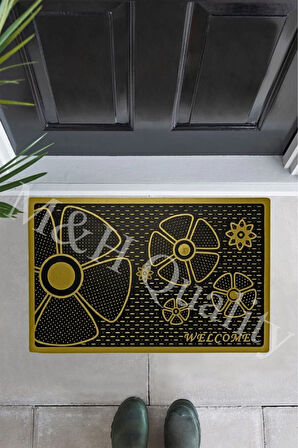 Welcome Yazlı Kapı Önü Paspası Altın Rengi