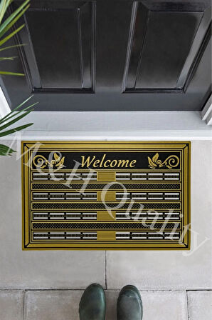 Welcome Yazlı Kapı Önü Paspası Altın Rengi