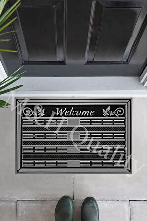 Welcome Yazlı Kapı Önü Paspası Gri Rengi