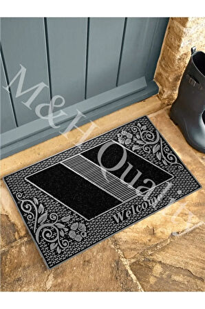 Çiçekli Modeli Welcome Yazlı Kapı Önü Paspası Gri Rengi