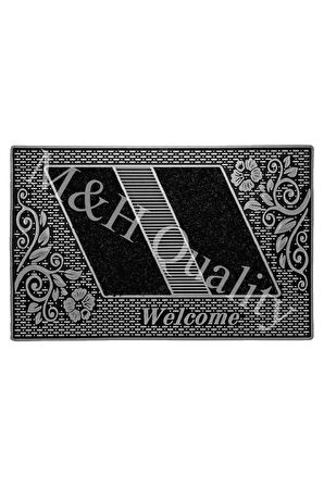 Çiçekli Modeli Welcome Yazlı Kapı Önü Paspası Gri Rengi