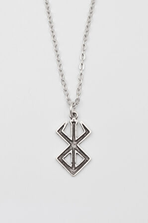 Modern Berserk Manga Kolye - Düz Ezme İthal Zincirli Unisex Gümüş Kaplama Anime Takı - 60 cm