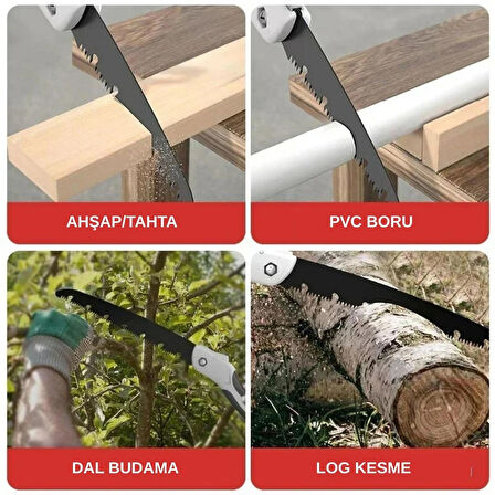 HpyTech Katlanabilir Budama-Kamp Testere –Çelik Bıçak, Güçlü & Hafif, Kilitli Katlama, Ergonomik Silikon Sap, Bahçe / Ağaç Budama / Odun Kesme Aracı