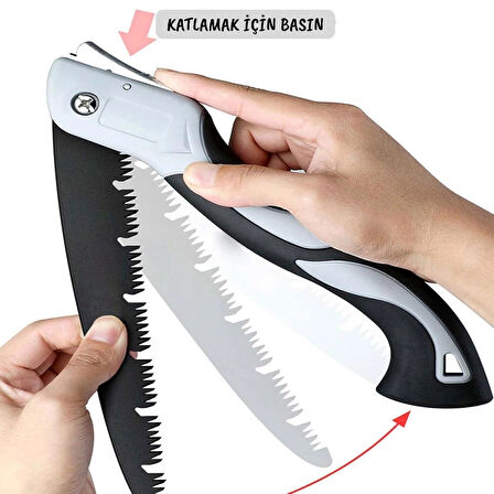 HpyTech Katlanabilir Budama-Kamp Testere –Çelik Bıçak, Güçlü & Hafif, Kilitli Katlama, Ergonomik Silikon Sap, Bahçe / Ağaç Budama / Odun Kesme Aracı