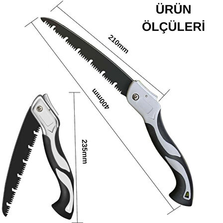 HpyTech Katlanabilir Budama-Kamp Testere –Çelik Bıçak, Güçlü & Hafif, Kilitli Katlama, Ergonomik Silikon Sap, Bahçe / Ağaç Budama / Odun Kesme Aracı