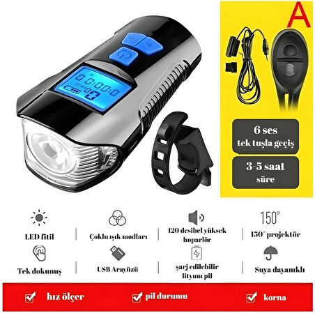 HpyTech Hız Göstergeli Su Geçirmez Bisiklet Farı Net ve Güvenli Görüş Pratik ve Şarj Edilebilir