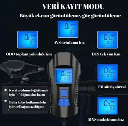 HpyTech Hız Göstergeli Su Geçirmez Bisiklet Farı Net ve Güvenli Görüş Pratik ve Şarj Edilebilir