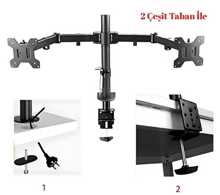 HpyTech Çift Kol Ayarlanabilir Monitör Tutucu Stand 14''-32'' LCD/LED VESA Uyumlu Masaüstü Monitör Ayağı