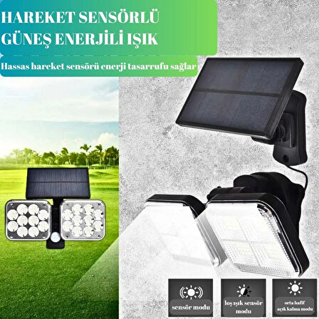 HpyTech 120 LED Güneş Enerjili Solar Lamba 20W – Su Geçirmez, Şarjlı, Hareket Sensörlü Dış Mekan Aydınlatma