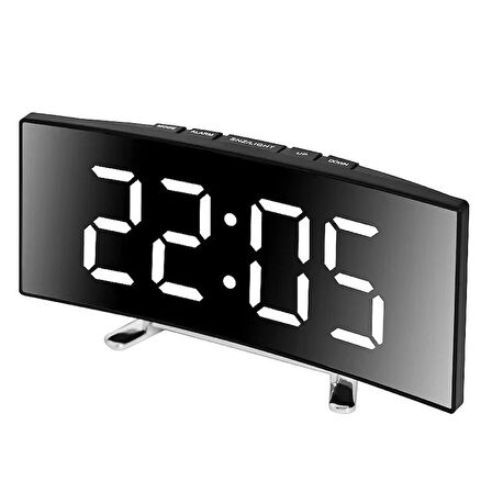 HpyTech Aynalı Alarmli Dijital Saat 7 inç Kavisli Ekran Parlaklık Ayarlı