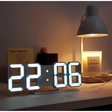 HpyTech LED Dijital Duvar Saati  Alarm  Sıcaklık Ve Tarih Göstergeli Uzay Saati, Otomatik Işıklı Beyaz Çerçeve