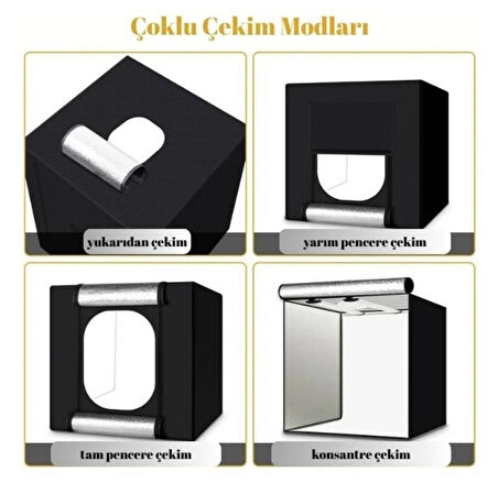 HpyTech 60x60x60 Ürün Fotoğraf Çekim Kabini Seti - LED Işıklı, Fonlu, Taşınabilir Stüdyo Çadır
