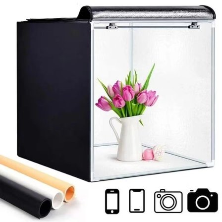 HpyTech 80x80x80 LED Işıklı Ürün Fotoğraf Çekim Kabini - Büyük Boy Stüdyo Çadırı